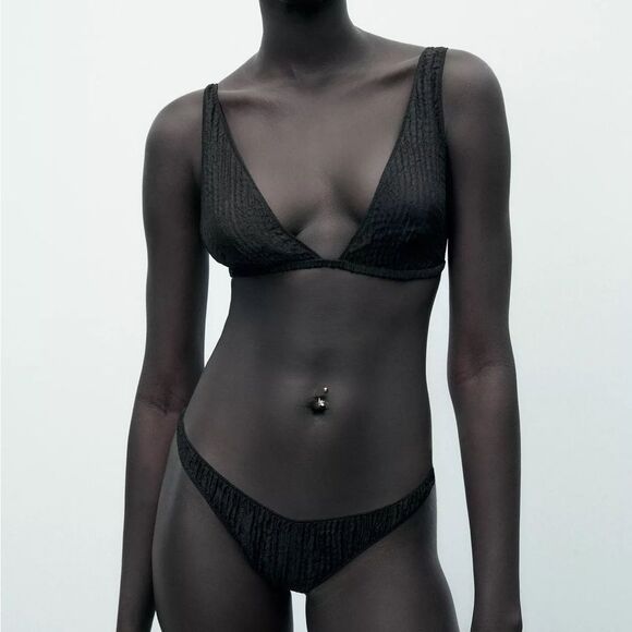 ZARA 100% SILK WRINKLED EFFECT BRALETTE AND THONGS NEW - Picture 1 of 6